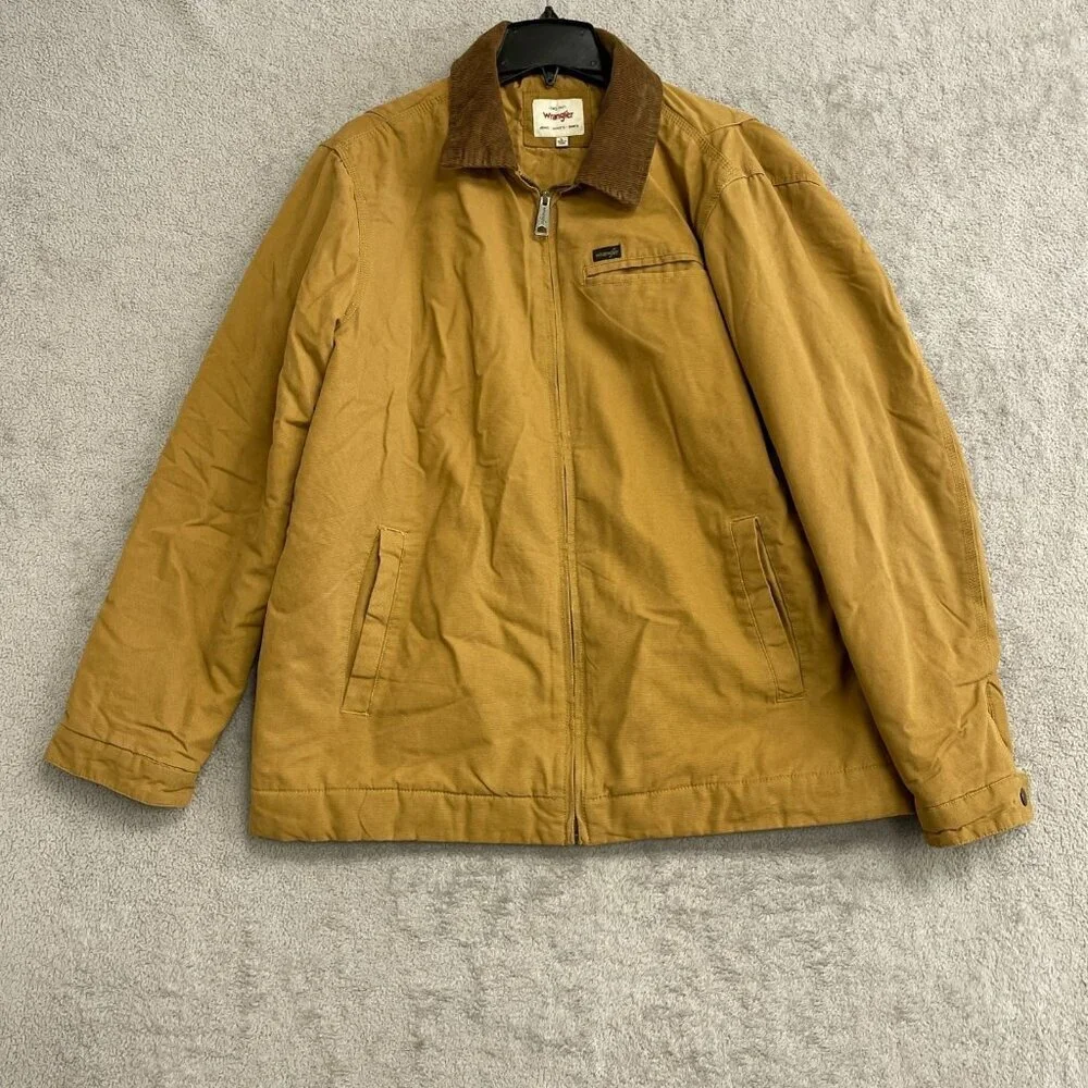 Wrangler Men's L Brown Canvas Quilted Lined Corduroy Collar Jacket jck0249